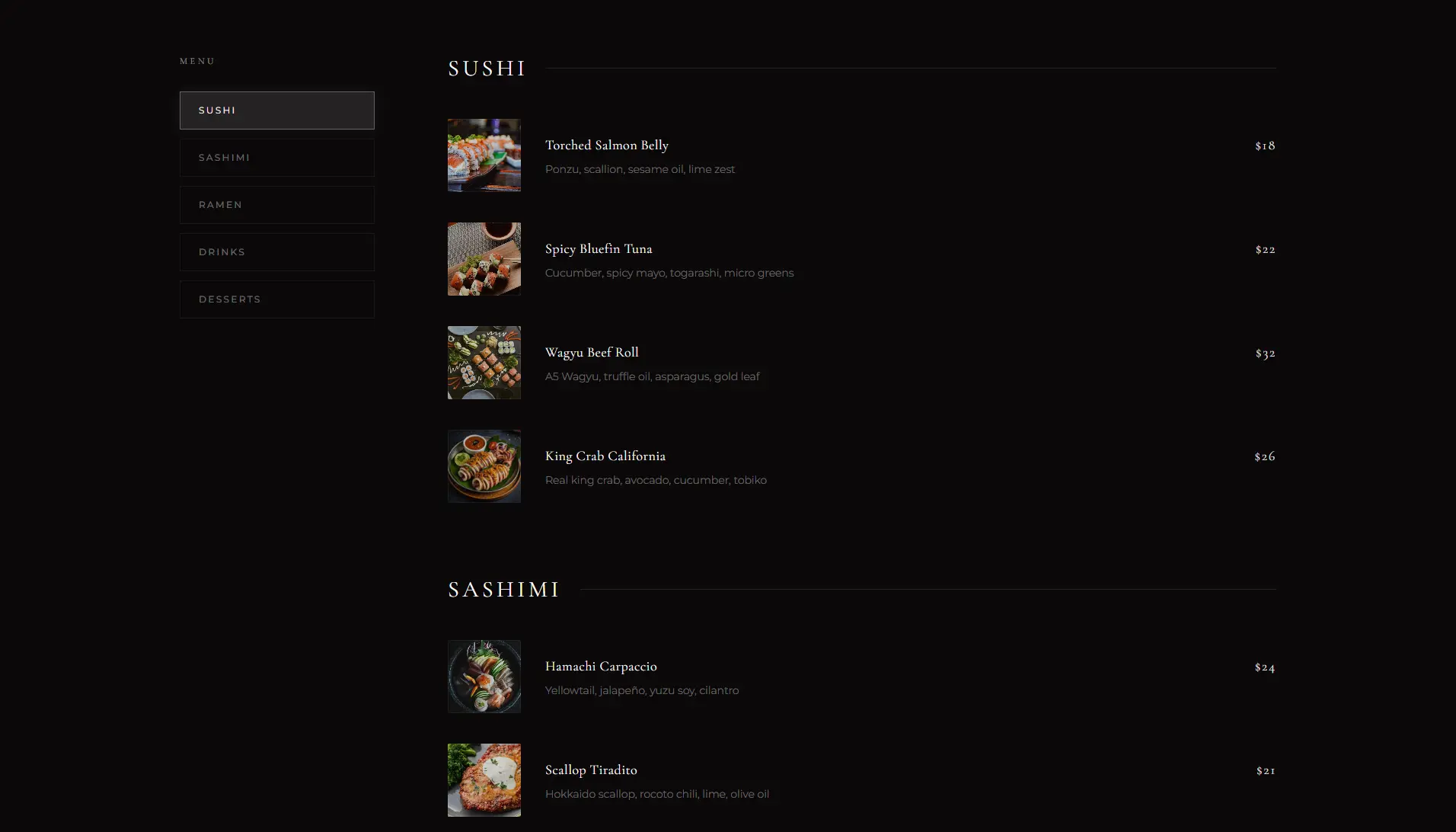 Horai - Restaurant Website screenshot 5